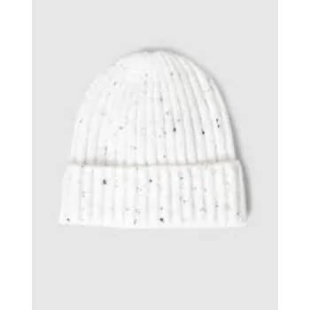 White Printed Ribknit Beanie